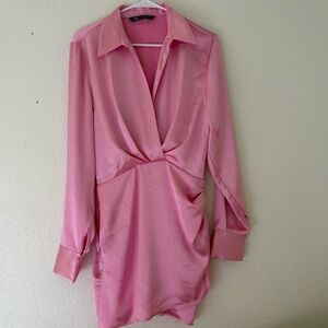 Zara pink satin wrap dress